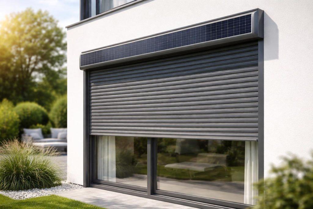Solar-Rollläden an einem modernen Wohnhaus